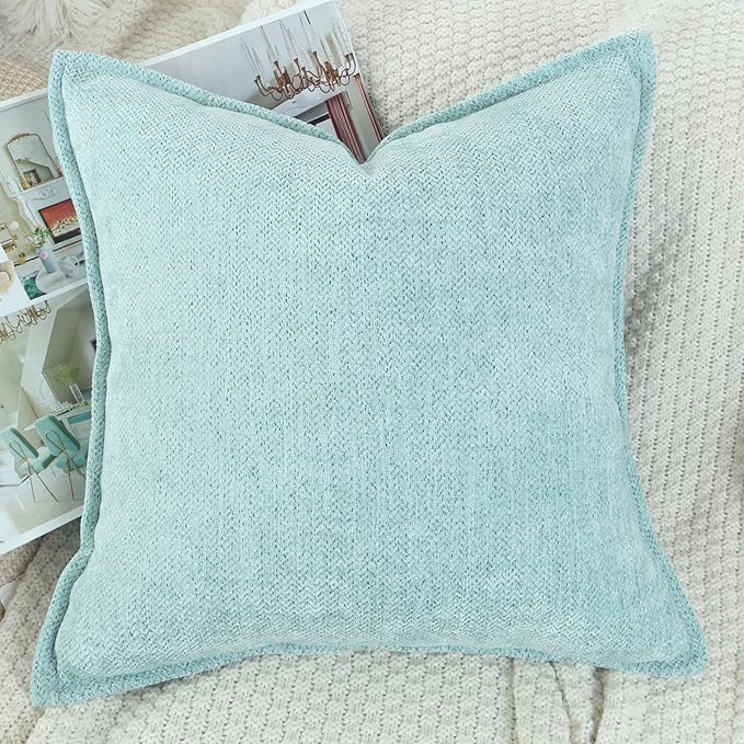 OYIMUA Soft Textured Decorative Throw Pillow Covers 18x18 Turquoise Blue Chenille Square Accent Solid Cushion Cover Cozy Farmhouse Pillow Cases for Couch Sofa Bedroom Living Room