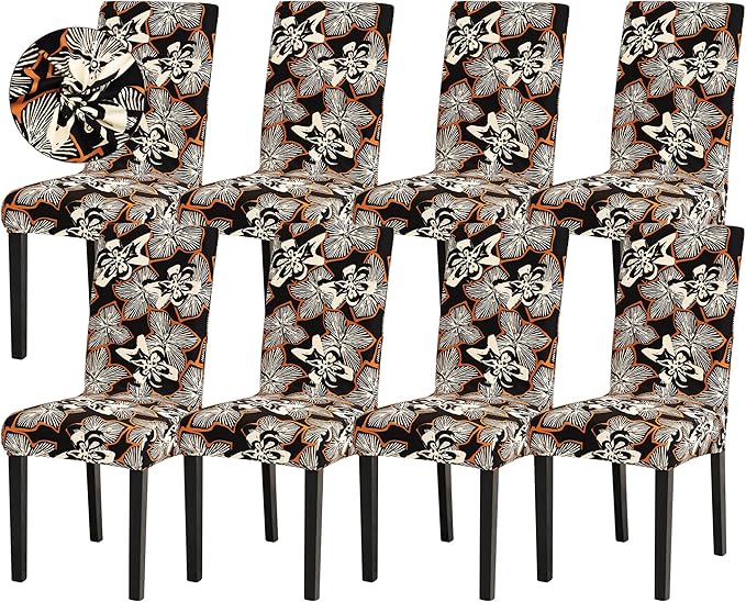 Sufdari Dining Chair Covers,Kitchen Chair Cover,Parsons Chair Slipcover,Spandex Chair Protectors for Dining Room Stretch Chairs Cover Set of 8 -Black Cream Floral