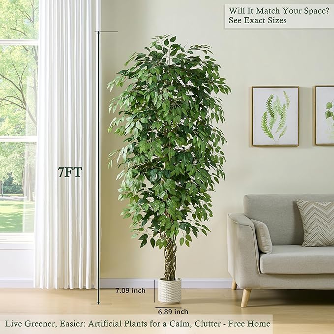 Artificial Ficus Tree,Black Pot (1, White, 7FT)
