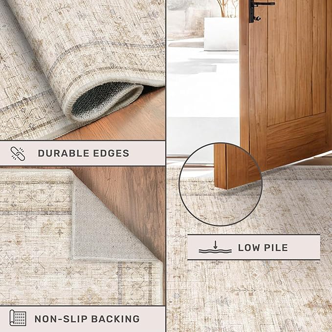Beige Cream 10x12 Large Living Room Area Rug, Soft Neutral Carpet for Bedroom, Dining Room Under Table, Geometric Floral Contemporary Home Décor, Modern Non Slip Stain Resistant Floor Carpet