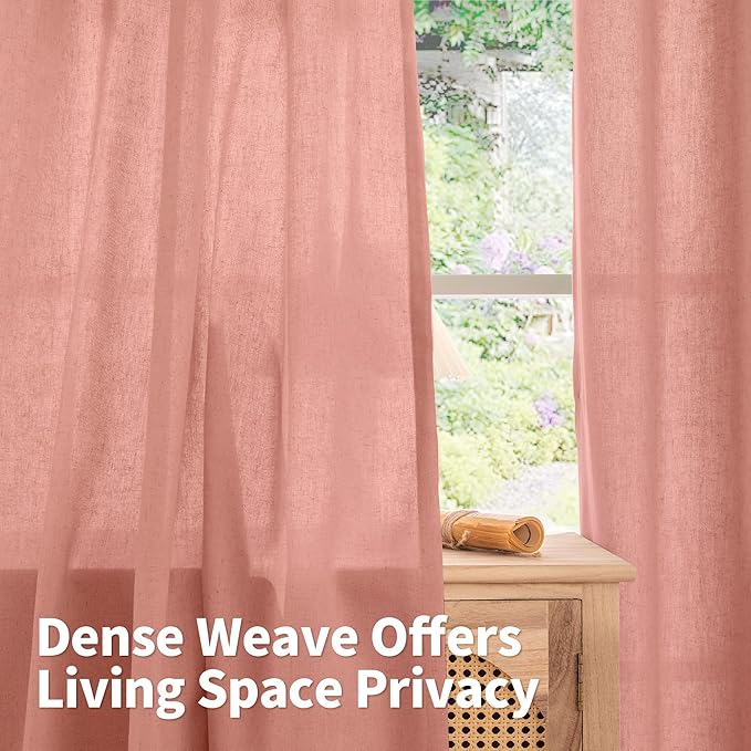 YoungsTex Dusty Rose Linen Curtains for Living Room 80 Inches Length, Light Filtering Grommet Window Drapes No See Through for Girls Bedroom Nursery Spring Decor, 2 Panels, 52 X 80 Inch