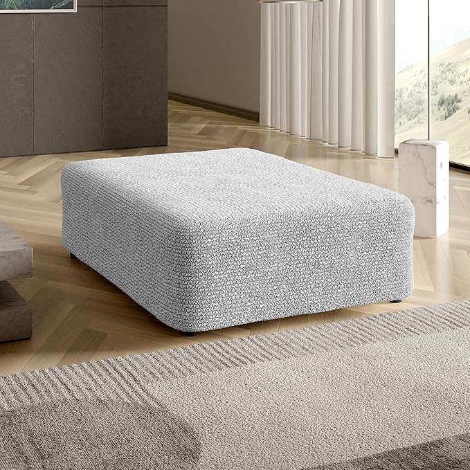PAULATO BY GA.I.CO. Big Ottoman Cover Stool Cover Pouf Slipcover - Soft Polyester Fabric Slipcover - 1-Piece Form Fit Stretch Furniture Protector - Microfibra Collection - Light Grey (Ottoman)