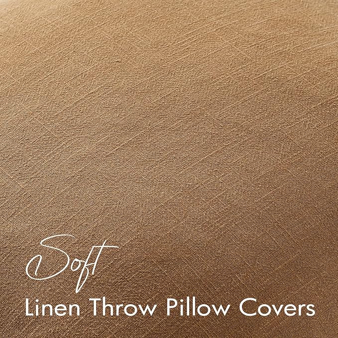 EMEMA Decorative Linen Throw Pillow Covers 26x26 Inch Brown Boho Farmhouse Neutral Couch Throw Pillows for Bed Pack of 2 Accent Pillowcase Modern Sofa Cushion Livingroom Home