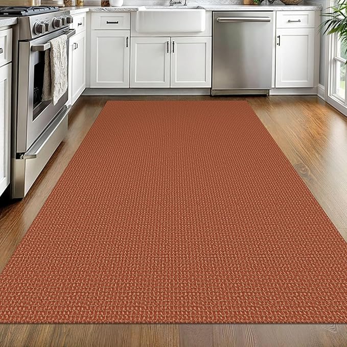 EARTHALL Woven Area Rug 4x6 Ft Washable Rugs for Entryway Non Slip Braided Throw Rugs Bedroom Carpet Cotton Entry Rug Cotton Floor Carpets for Bedroom Dining Room Living Room, Rustic Orange/Tan