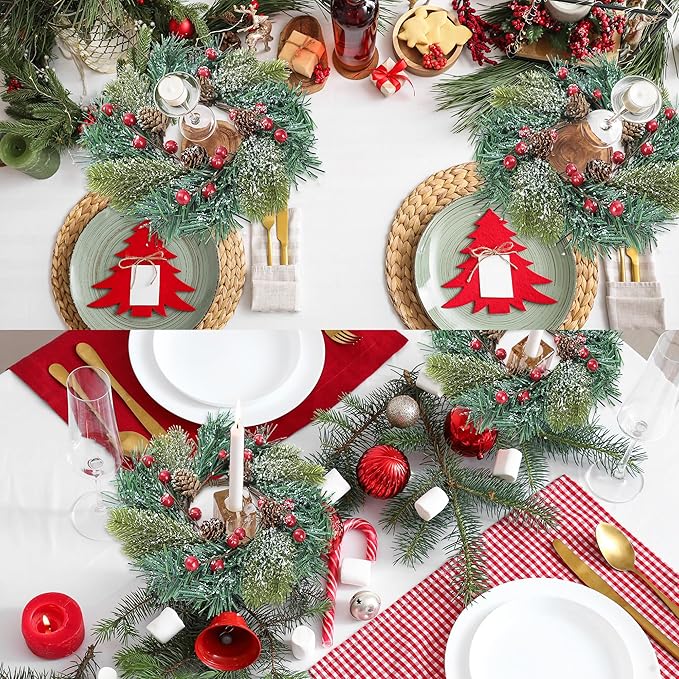 Sggvecsy 6 Pcs Christmas Candle Rings Norfolk Pine Wreath Table Centerpieces Artificial Red Berries Pinecones Small Wreaths Kitchen Cabinets Pillars Mini Candle Rings for Window Front Door Decor
