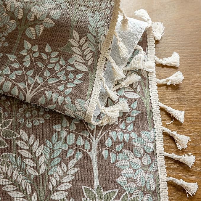 OYX Floral Curtains 63 Inch Length 2Panels for Living Room, Bedroom Light Filtering Drapes, Farmhouse Vintage Country French Tassels for Boho Pattern Rod Pocket Aesthetic Home Decor Window Treatments