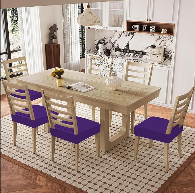 Smiry Waterproof Seat Covers for Dining Room Chairs Set of 8, Stretch Jacquard Removable Washable Chair Seat Slipcovers Protector, No Rear Covers, Violet