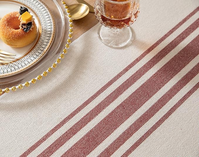 Boho Table Runner for Modern Farmhouse Fall Decor, Dining Table décor 13 x 90 Inch Long with Handcrafted Tassels, Rust and Beige Stripe Table Runner for Home Boho décor