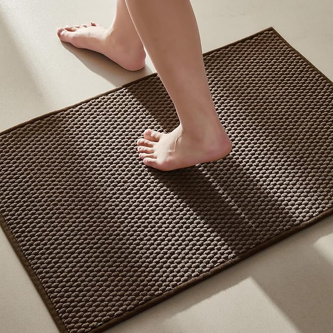 Bathroom Rugs Non Slip Washable, Super Absorbent Thin Bath Mat Quick Dry Low Pile Bathroom Rug, Brown 24"x47"