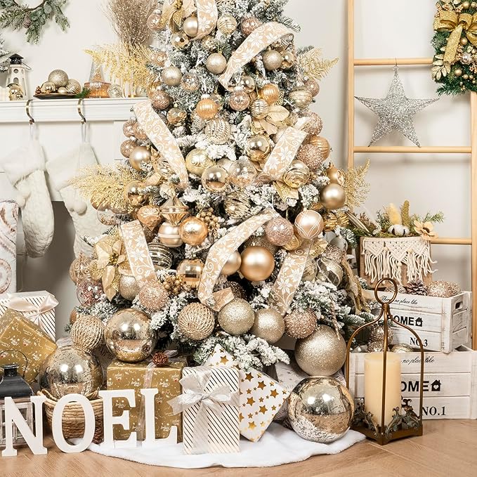 XmasExp Large Christmas Ball Ornaments,1pcs Champagne Giant Shatterproof Plastic Hanging Mercury Xmas Ball Decorations Christmas Tree Ornaments (Champagne Gold, 8")