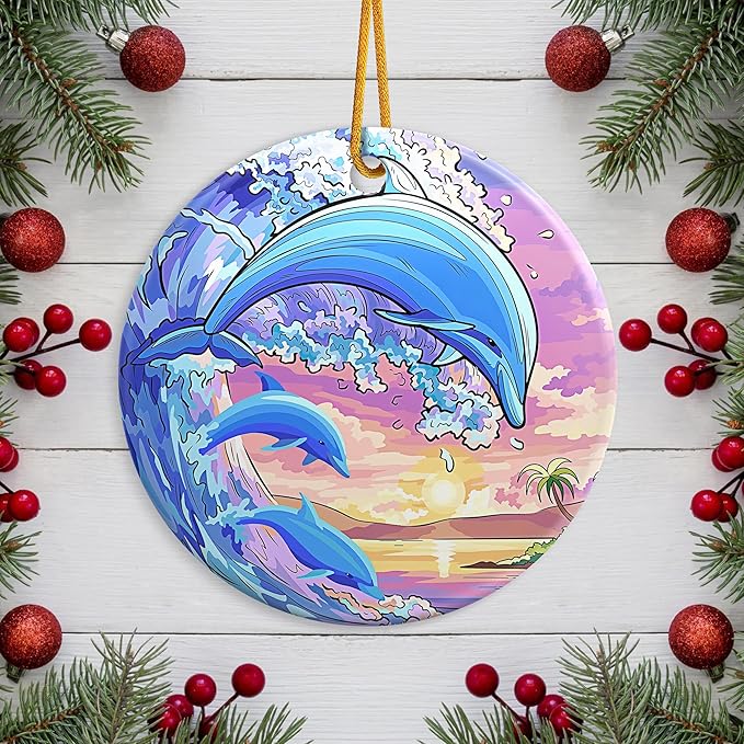Dolphin Christmas Ornaments 2025 Dolphin Ornament Holidays Ornaments Beach Christmas Tree Ornaments Hanging Accessories Navidad decoracion Keepsake Xmas Gifts for Home Indoor Outdoor Decor