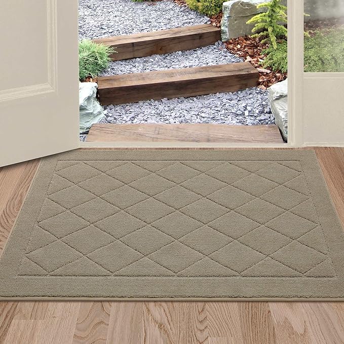 BEQHAUSE Dirt Trapper Door Mat 24" x 36", Doormat Non-Slip Entryway Rugs Washable, Dog Door Mat Stain Resistant and Absorbent Welcome Floor Mat for Front Back Door, Muddy Wet Shoes & Paws, Beige