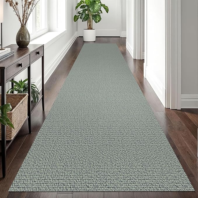 EARTHALL Long Runner Rug 3x12 Ft Washable Runners for Hallways Cotton Non Slip Entryway Runner Braided Kitchen Runner Indoor Outdoor Carpet Runners for Entryway, Hall, Foyers, Green/Grey