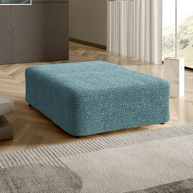 PAULATO BY GA.I.CO. Big Ottoman Cover Stool Cover Pouf Slipcover - Soft Polyester Fabric Slipcover - 1-Piece Form Fit Stretch Furniture Protector - Microfibra Collection - Teal (Ottoman)
