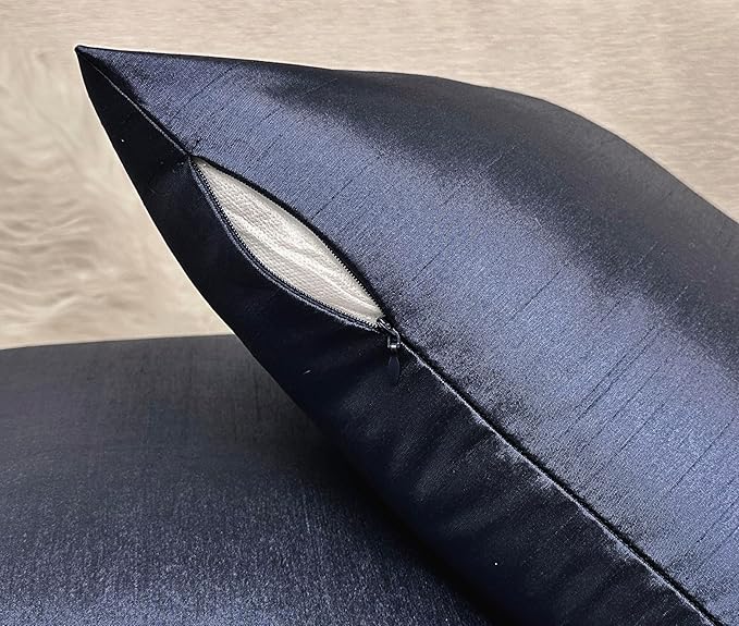 Aiking Home 12x24 Inches Faux Silk Rectangular Throw Pillow Cover, Zipper Closure, Navy (Set of 2)