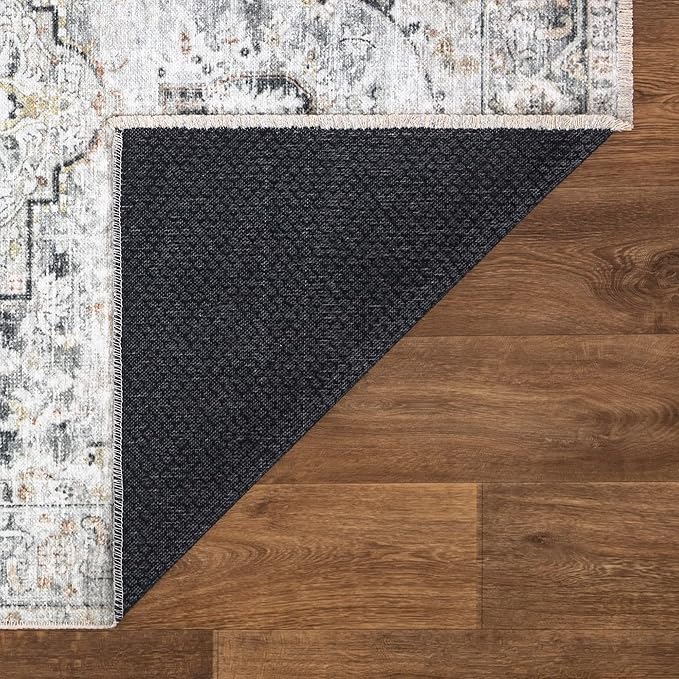 Bloom Rugs Caria Washable Non-Slip 3x5 Rug - Ivory/Gray/Caramel Traditional Area Rug for Living Room, Bedroom, Dining Room, and Kitchen - Exact Size: 3' x 5'