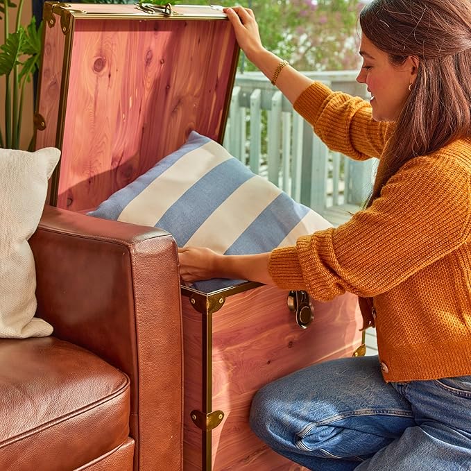 Rhino Trunk & Case Knotty Cedar Chest with Antique Brass Hardware – 20"x20"x24" End Table Storage Box, Coffee Table, End of Bed Trunk or Entryway Storage Bench Furniture – USA-Made, Heirloom Aesthetic