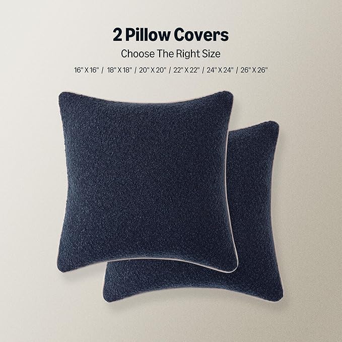 Amazon Basics Boucle Throw Pillow Covers for Couch, Living Room, Home Decor with Hidden Zipper, Blue, 20×20in, Pack of 2