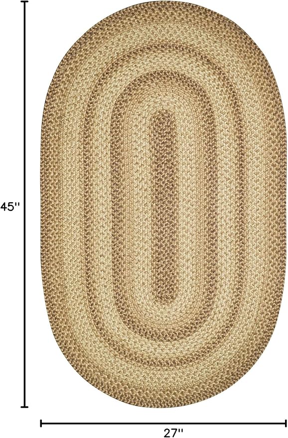 Homespice Cookie Dough Oval Braided Rug 27x45 - Jute Braided Brown Kitchen Rug for Rustic Decor, Durable and Low Maintenance No-Shed Jute