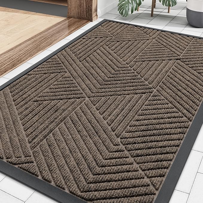 Smiry Front Door Mat Outside Entrance, Heavy Duty Sturdy Natural Rubber Doormat, Trap Dirt and Moisture, Easy Clean Low Profile Welcome Floor Mats for Indoor Outdoor Entry, 35X23 Inch, Mixed Khaki