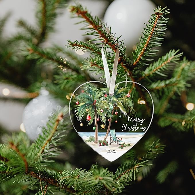 Tropical Christmas Palm Tree Ornament - Palm Tree Christmas Ornaments - Tropical Coastal Beach Ornaments 2025 - Acrylic Hanging Ornament 2025