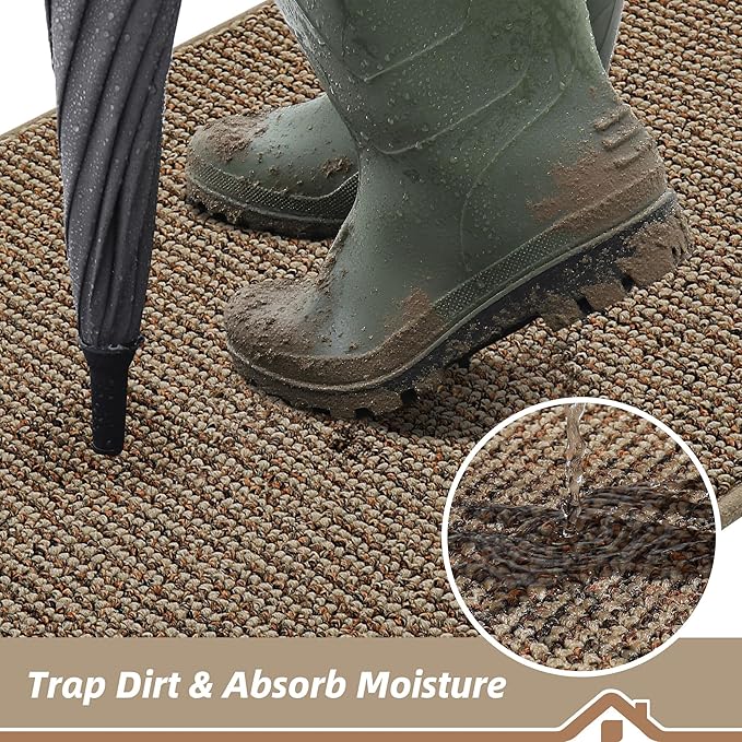 BEQHAUSE Dirt Trapper Door Mat 24" x 36", Non-Slip Washable Doormats Entrance Mat, Dirt Resistant and Absorbent Welcome Mat, Low Profile Floor Mats for Front Back Door and Entryway, Beige