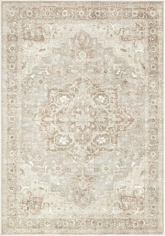 Bloom Rugs Washable Non-Slip 3' x 5' Rug - Beige/Gray Traditional Area Rug for Living Room, Bedroom, Dining Room, and Kitchen - Exact Size: 3' x 5'