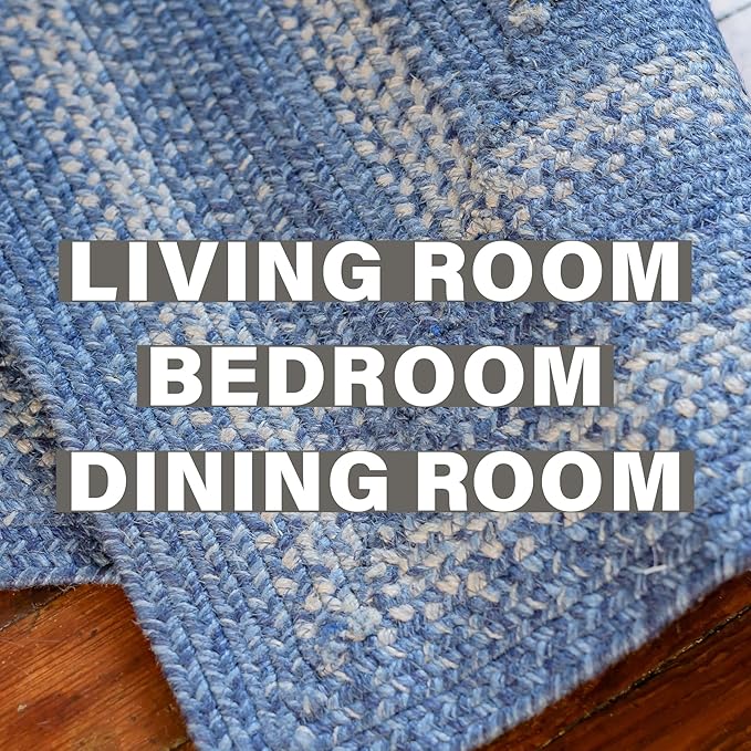Homespice Denim Jute Braided Oval Rugs 6x9' - Coastal Country Blue Oval Area Rugs for Living Room, Reversible, Pet Friendly, No Shed Jute for Easy Maintenance