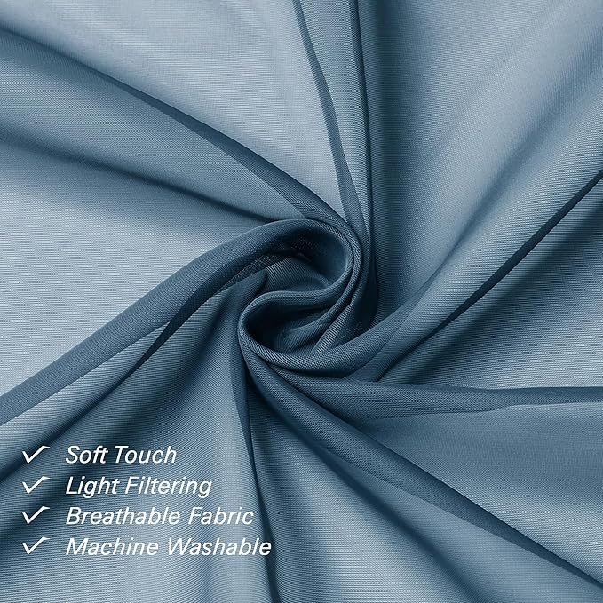 Lecloud Dusty Blue Sheer Curtains 90 Inches Long 2 Panels, Light Filtering Breathable Curtain, Gauzy Stylish Home Decor Drapes with Dual Rod Pocket for Dining Room Bedroom, Each 42" W x 90" L