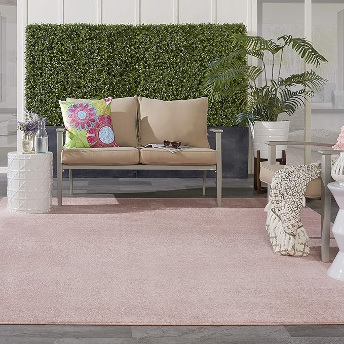 Nourison Essentials Indoor/Outdoor Pink 9' x 12' Area Rug, Easy Cleaning, Non Shedding, Bed Room, Living Room, Dining Room, Backyard, Deck, Patio (9x12)