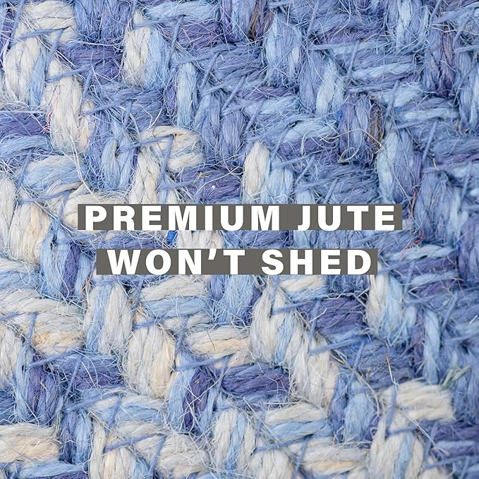 Homespice Denim Jute Braided Oval Rugs 6x9' - Coastal Country Blue Oval Area Rugs for Living Room, Reversible, Pet Friendly, No Shed Jute for Easy Maintenance