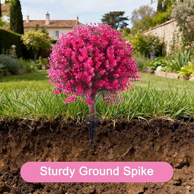 Set of 2 Artificial Boxwood Topiary Ball Trees, 23.6" Fake Tree with Ground Spike, UV Resistant Artificial Bushes, Fake Plants for Porch, Outdoors, Indoor, Garden and Patio (Pink)