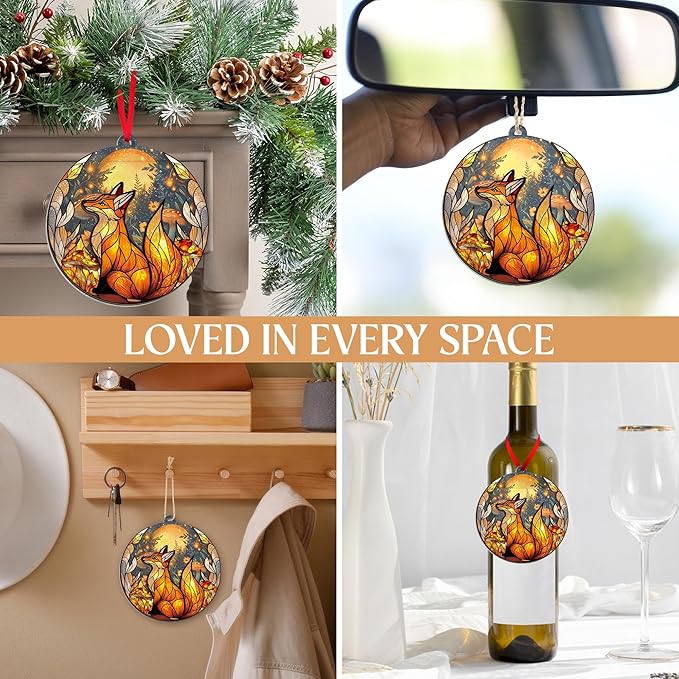 GEEMBI Christmas Fox Gifts for Women Men - Suncatcher Christmas Ornaments 2025 for Tree Decorations - Fox Ornaments, Foxes Ornament, Animal Lovers Gifts for Friends, Animal Xmas Decorations