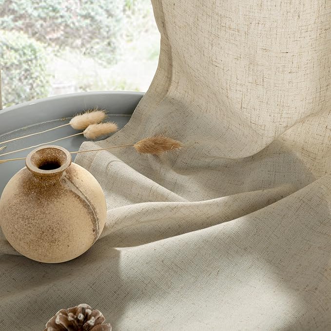 YoungsTex Burlap Linen Curtains 72 Inch Length for Living Room, Tan Semi Sheer Drapes Privacy Light Filtering Window Treatments for Dining Room Bedroom Farmhouse, 2 Panels, 52 X 72 Inch