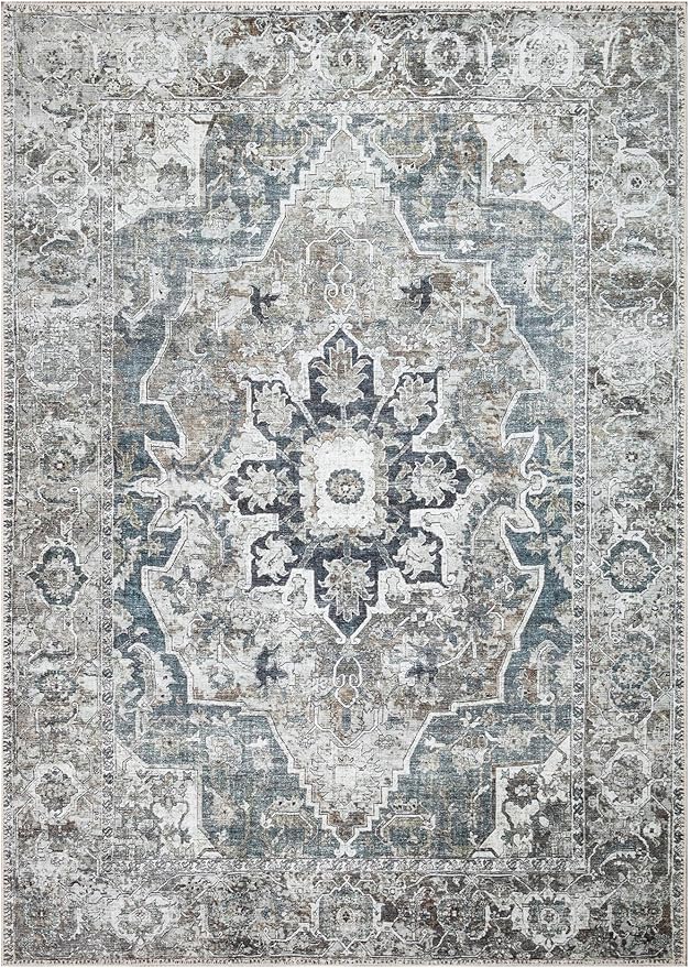 Keen Home Design 5x7 Rug - Machine Washable Area Rug with Non-Slip Backing, Ideal for Living Room, Dining Room, Bedroom - Vintage, Easy Clean, Durable, Low Pile - (5' x 7')