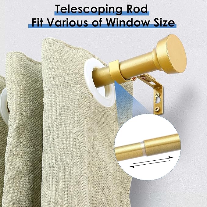 Rustic Curtain Rod, Industrial Curtain Rods for Windows 30 to 72 Inches, Blackout Wrap Around Curtain Rod, for Indoor and Outdoor, Simple Modern Design, 30 to 72 Inches, Gold