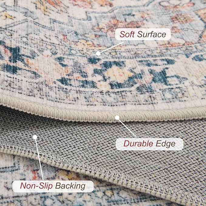 XWZO Runner Rug 2x10ft for Long Hallways, Washable Non-Slip Low Pile Area Rug with Rubber Backing, Spill Resistant Soft Vintage Floor Carpet for Kitchen Entryway Stair Landing Living Room, Colorful