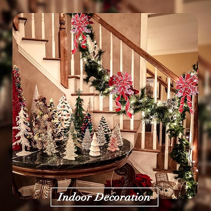 Wreath Bow Large Red Tree Topper，Burlap with White Polyester Edge Gift Bow for Wedding Party Holiday Home Indoor Outdoor Decoration