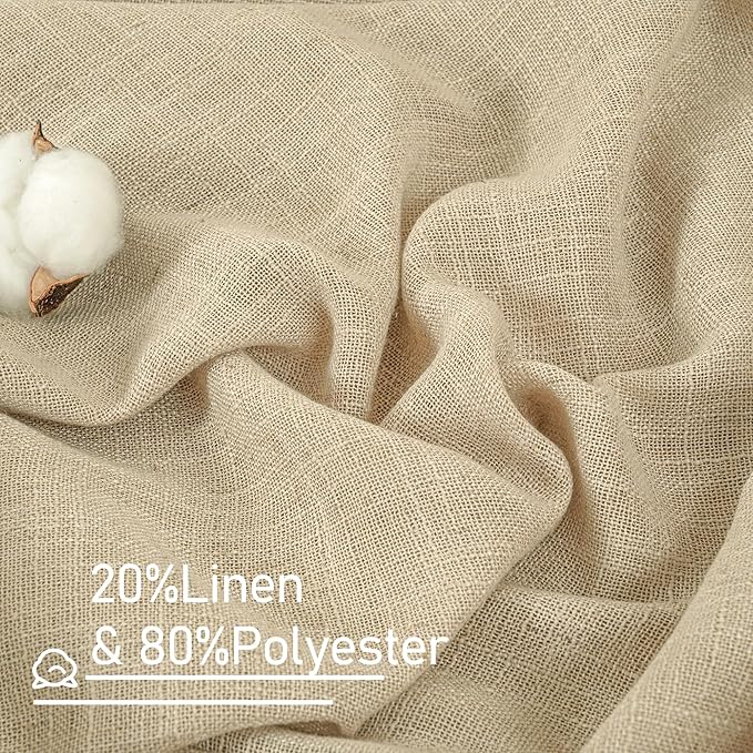 LAMIT Semi Sheer Linen Curtains 45 Inches Long 2 Panels, Light Filtering Panels Back Tab and Rod Pocket Neutral Drapes for Kitchen/Window/Bedroom, 52 x 45 Inch