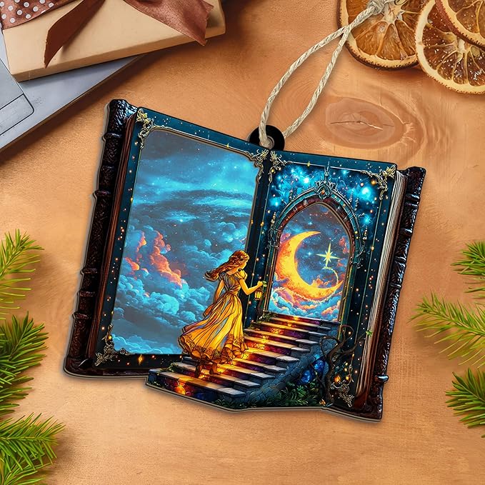 GEEMBI Christmas Book Lovers Gifts for Women - 2D Flat (Not 3D) Suncatcher Christmas Ornaments 2025 - Reading Nerd Librarian Bookish Gifts for Book Lovers Friend, Reading Ornament for Tree Decorations