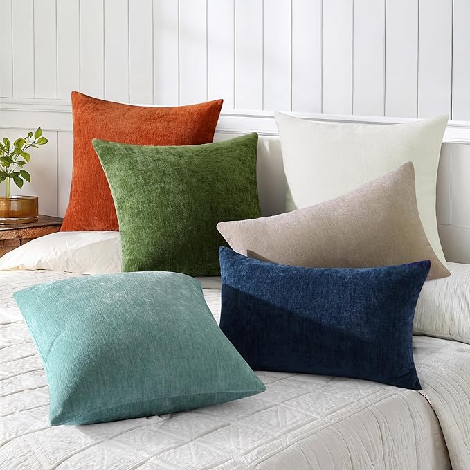 decorUhome Chenille Cream White Christmas Throw Pillow Covers 26x26 Inch Set of 2, Decorative Soft Couch Pillow Covers Solid Dyed Accent Farmhouse Neutral Square Pillow Cases for Sofa