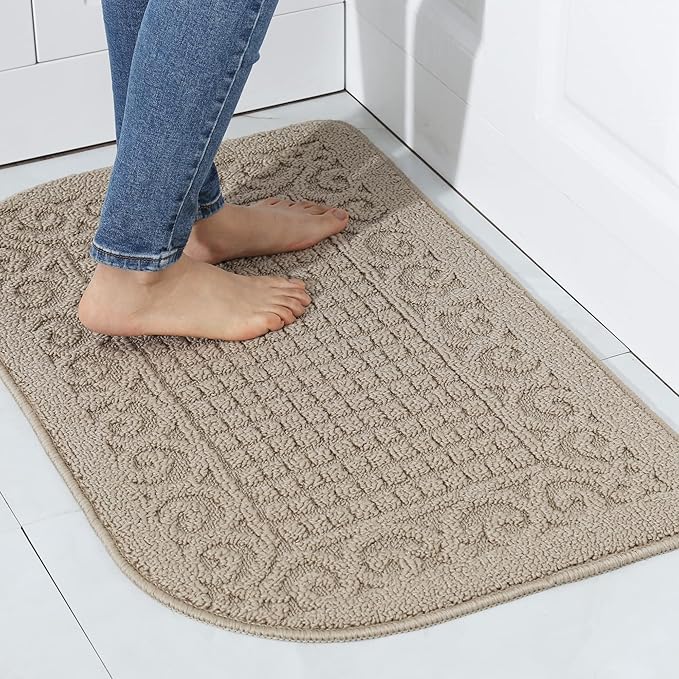 COSY HOMEER 32X20 Inch Anti Fatigue Kitchen Rug Mats are Made of 100% Polypropylene Half Round Rug Cushion Specialized in Anti Slippery and Machine Washable (32x20in Beige 1pc) …