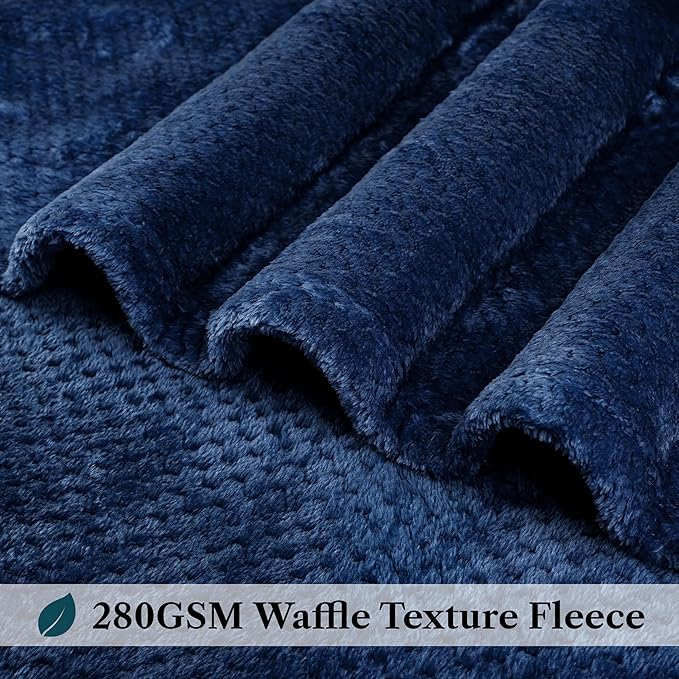 PAVILIA Navy Blue Throw Blanket for Couch Bed, Soft Fleece Throws for Sofa Chair, Fuzzy Waffle Textured Blanket, Cozy Warm Lightweight All Season Blanket Throw, 50x60