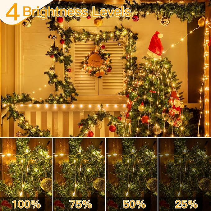 Ollny Christmas Lights Warm White, 600LED 197FT Christmas Tree Lights IP67 Waterproof, Plug in Fairy Lights with Remote 8 Modes Timer, Xmas Light for Outdoor Indoor House Holiday Decor