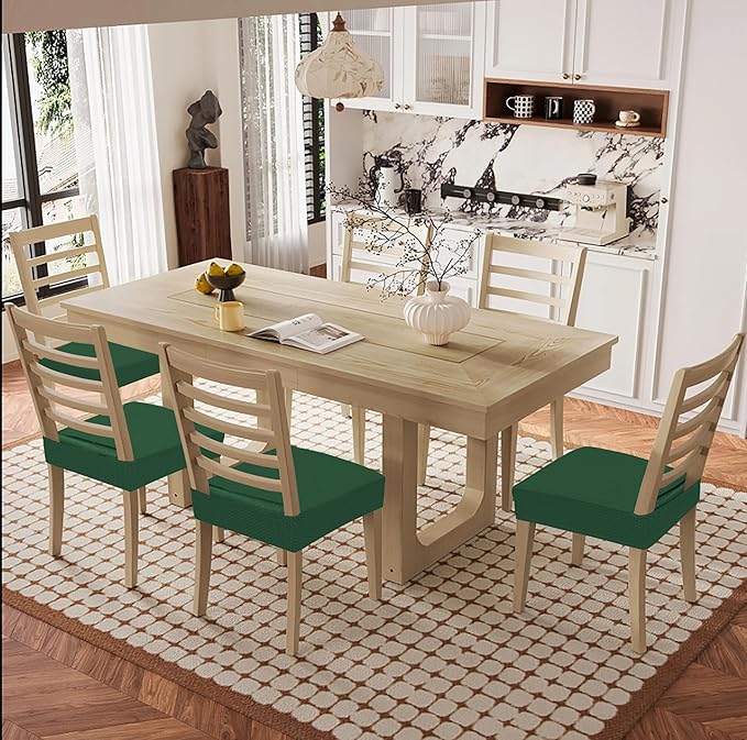 Smiry Waterproof Seat Covers for Dining Room Chairs Set of 4, Stretch Jacquard Removable Washable Chair Seat Slipcovers Protector, No Rear Covers, Emerald Green