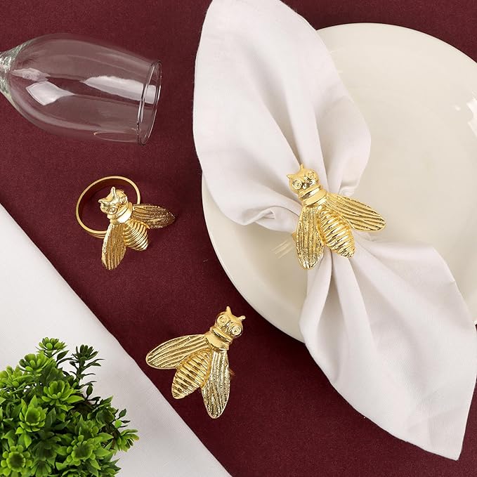 12 Pcs Decorative Fly Napkin Rings - Metal Napkin Rings Table Decor Napkin Ring, Dining Cloth Napkin Holder, Farmhouse Napkin Ring, Modern Napkin Holders (Gold) - ALPHA Living HOME
