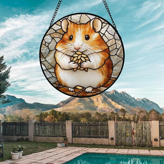 Stained Glass Window Hanging 4 Pcs Set Cute Cat and Dog 9.8" - Animal Suncatcher Door Garden Sun Catcher Decor Birthday Mother's Day for Mom Woman Nana Girl Boy Friend