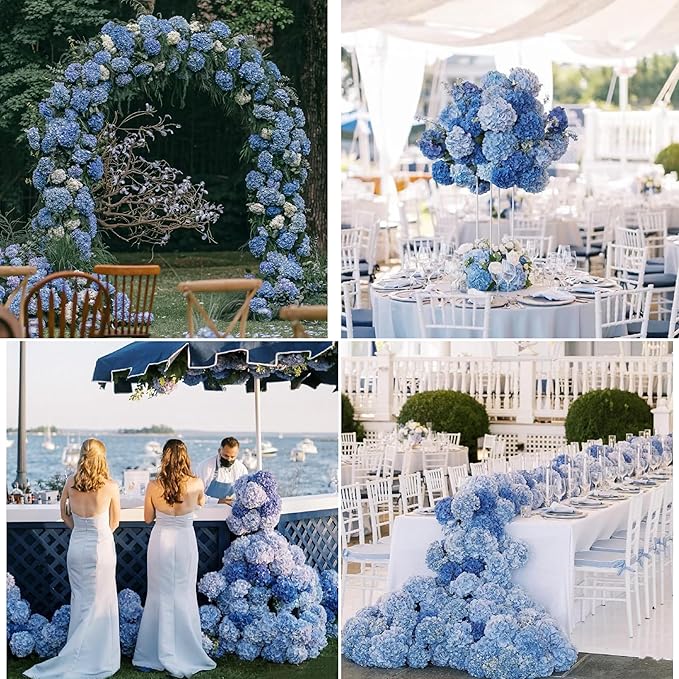 Kimura's Cabin 6pcs Blue Artificial Silk Flowers Fake Hydrangeas Flower with Stems Faux Hydrangea Bouquets for Home Wedding Party Table Core Decoration (Blue, Pack of 6)