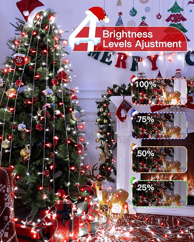 196FT 600LED Christmas Lights Outdoor Waterproof, String Light with Remote, 8 Modes LED Lights Plug in Twinkle Fairy Light for Party Holiday Decor (Red+White)