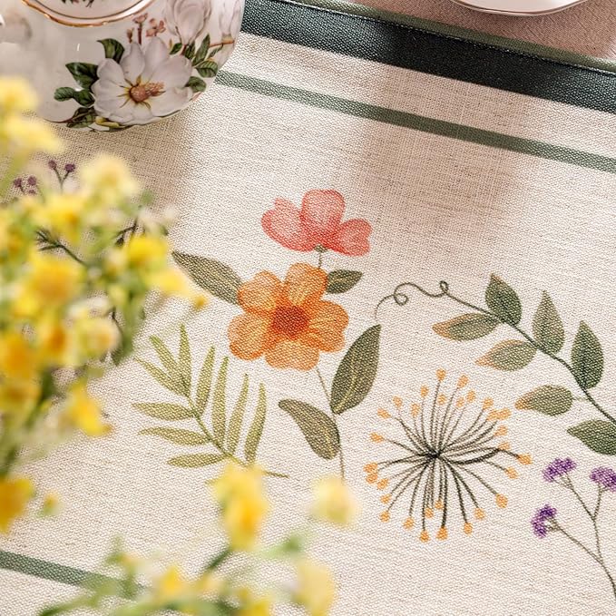 Linen Cheesecloth Table Runner,French Farmhouse Shabby Chic Floral Pattern 71 Inches Long Wrinkle Free Table Runners,Decor Tabletop for Kitchen,Dining,Party,Home,Christmas,12"*71"